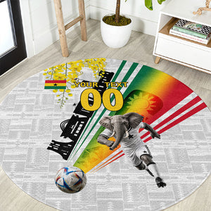 Personalized Ghana Soccer Elephant Round Carpet Ghana Flag Kente Football Player - Cassia Fistula Flower