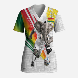Personalized Ghana Soccer Elephant Scrub Top Ghana Flag Kente Football Player - Cassia Fistula Flower