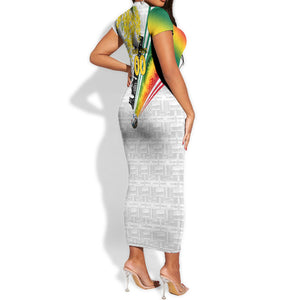 Personalized Ghana Soccer Elephant Short Sleeve Bodycon Dress Ghana Flag Kente Football Player - Cassia Fistula Flower