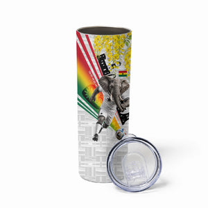 Personalized Ghana Soccer Elephant Skinny Tumbler Ghana Flag Kente Football Player - Cassia Fistula Flower