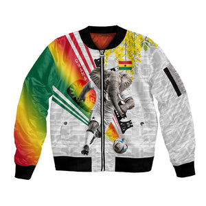Personalized Ghana Soccer Elephant Sleeve Zip Bomber Jacket Ghana Flag Kente Football Player - Cassia Fistula Flower