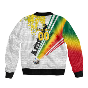 Personalized Ghana Soccer Elephant Sleeve Zip Bomber Jacket Ghana Flag Kente Football Player - Cassia Fistula Flower