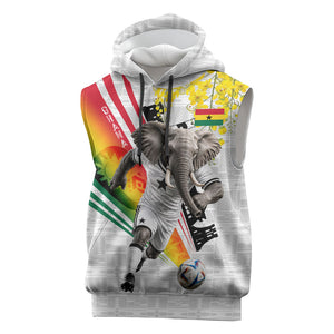 Personalized Ghana Soccer Elephant Sleeveless Hoodie Ghana Flag Kente Football Player - Cassia Fistula Flower
