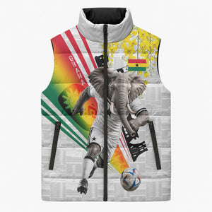 Personalized Ghana Soccer Elephant Sleeveless Puffer Jacket Ghana Flag Kente Football Player - Cassia Fistula Flower