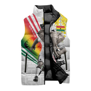 Personalized Ghana Soccer Elephant Sleeveless Puffer Jacket Ghana Flag Kente Football Player - Cassia Fistula Flower
