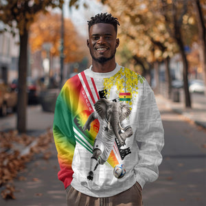 Personalized Ghana Soccer Elephant Sweatshirt Ghana Flag Kente Football Player - Cassia Fistula Flower