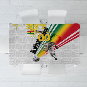 Personalized Ghana Soccer Elephant Tablecloth Ghana Flag Kente Football Player - Cassia Fistula Flower