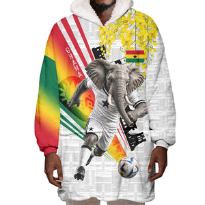 Personalized Ghana Soccer Elephant Wearable Blanket Hoodie Ghana Flag Kente Football Player - Cassia Fistula Flower