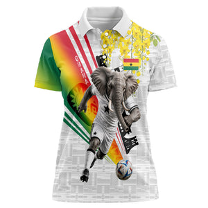 Personalized Ghana Soccer Elephant Women Polo Shirt Ghana Flag Kente Football Player - Cassia Fistula Flower