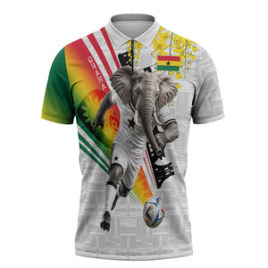 Personalized Ghana Soccer Elephant Zipper Polo Shirt Ghana Flag Kente Football Player - Cassia Fistula Flower