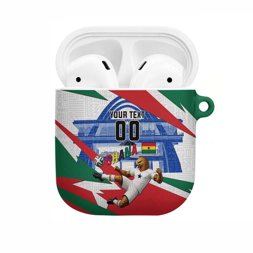 Personalized Ghana Soccer Eagle AirPods Case Ghana Flag Kente - Black Stars Football Stadium Graphic