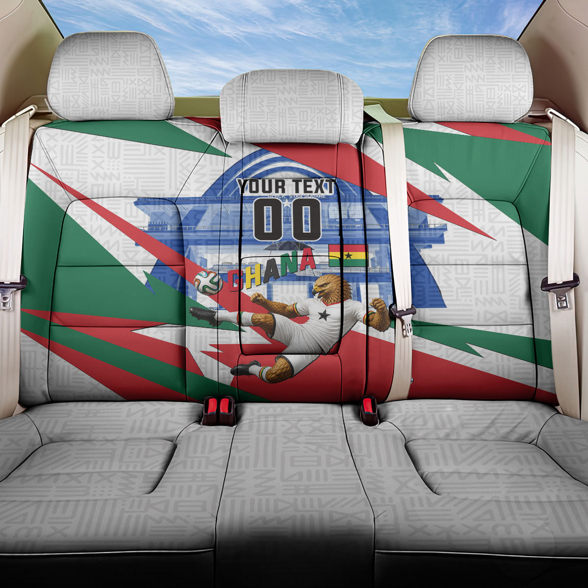 Personalized Ghana Soccer Eagle Back Car Seat Cover Ghana Flag Kente - Black Stars Football Stadium Graphic
