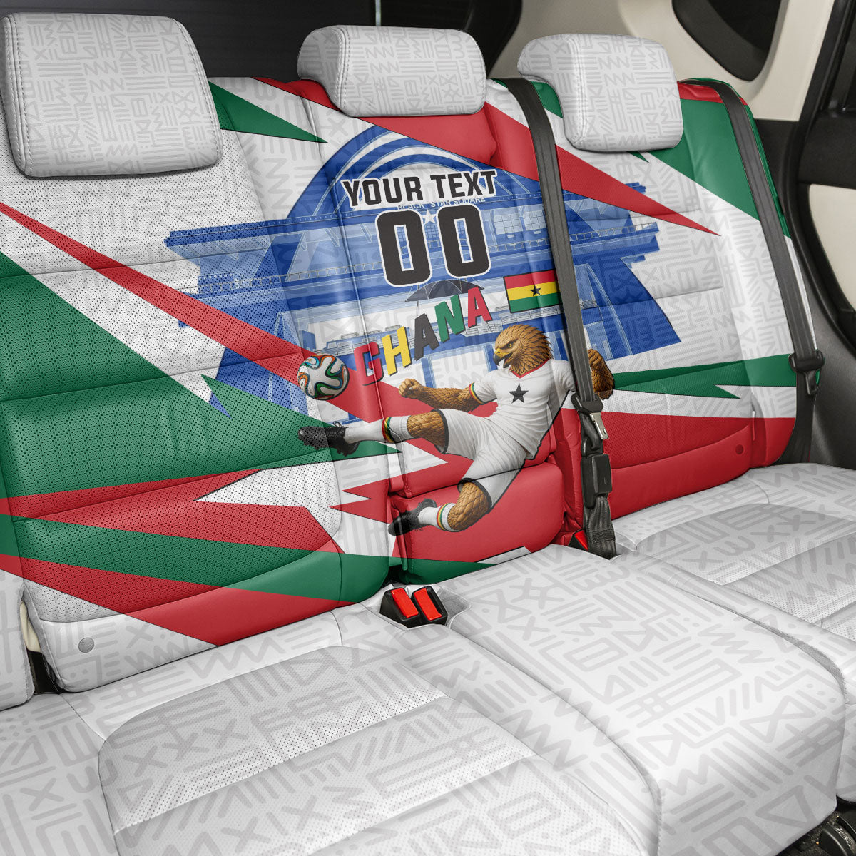 Personalized Ghana Soccer Eagle Back Car Seat Cover Ghana Flag Kente - Black Stars Football Stadium Graphic