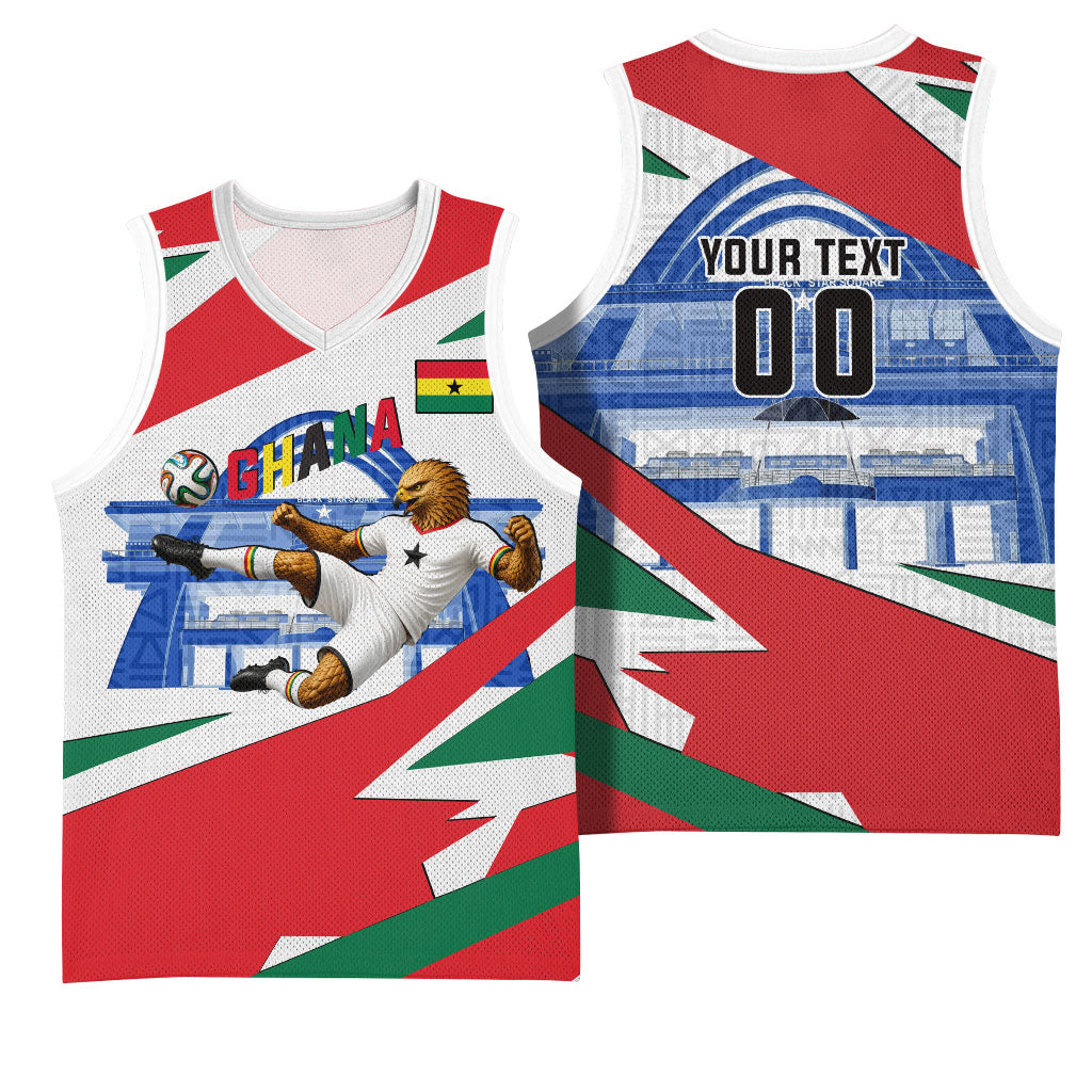Personalized Ghana Soccer Eagle Basketball Jersey Ghana Flag Kente - Black Stars Football Stadium Graphic
