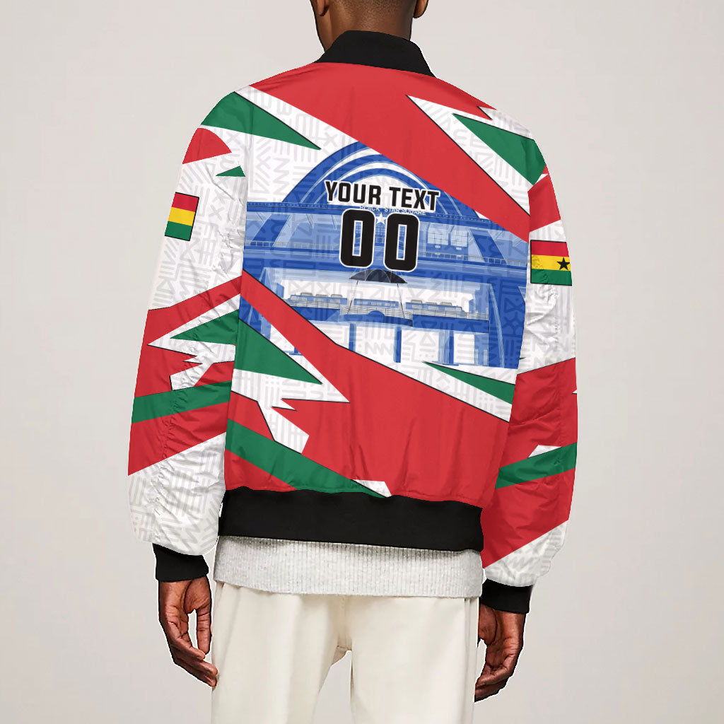 Personalized Ghana Soccer Eagle Bomber Jacket Ghana Flag Kente - Black Stars Football Stadium Graphic