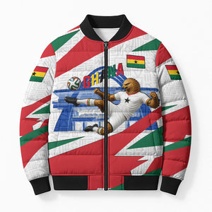 Personalized Ghana Soccer Eagle Bomber Puffer Jacket Ghana Flag Kente - Black Stars Football Stadium Graphic