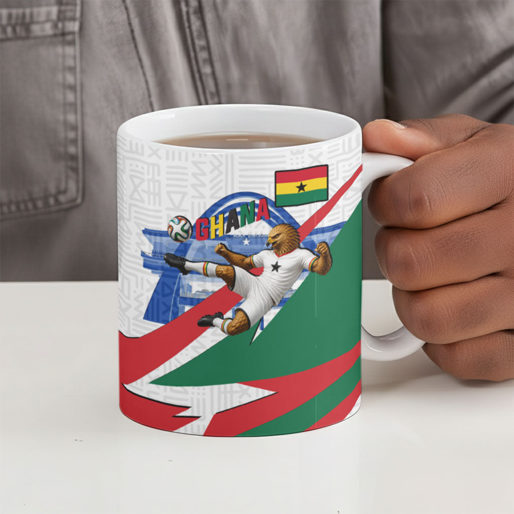 Personalized Ghana Soccer Eagle Ceramic Mug Ghana Flag Kente - Black Stars Football Stadium Graphic