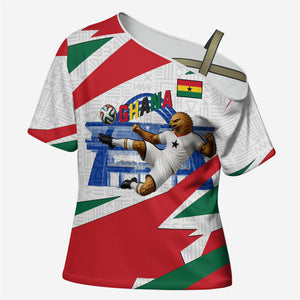 Personalized Ghana Soccer Eagle Cross Shoulder Shirt Ghana Flag Kente - Black Stars Football Stadium Graphic