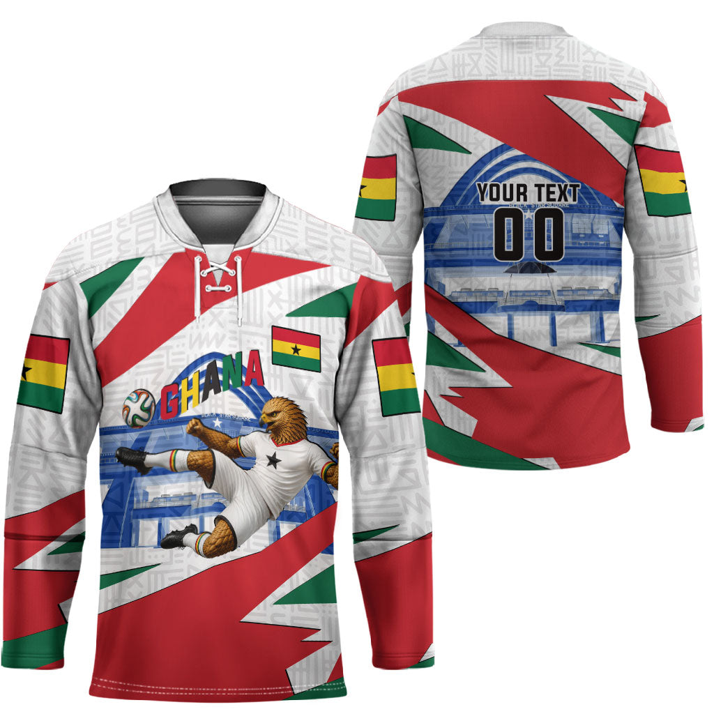 Personalized Ghana Soccer Eagle Hockey Jersey Ghana Flag Kente - Black Stars Football Stadium Graphic