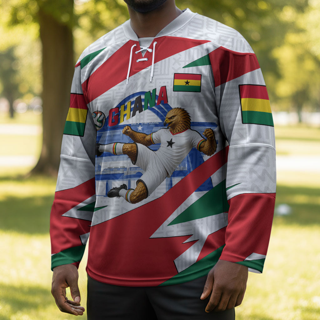 Personalized Ghana Soccer Eagle Hockey Jersey Ghana Flag Kente - Black Stars Football Stadium Graphic