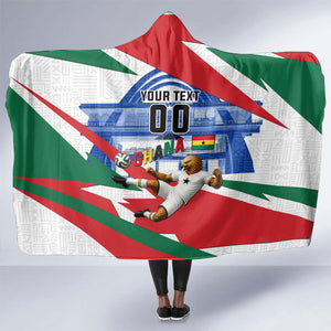 Personalized Ghana Soccer Eagle Hooded Blanket Ghana Flag Kente - Black Stars Football Stadium Graphic