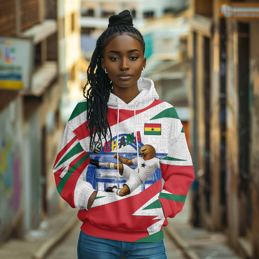 Personalized Ghana Soccer Eagle Hoodie Ghana Flag Kente - Black Stars Football Stadium Graphic