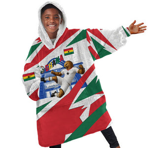 Personalized Ghana Soccer Eagle Kid Wearable Blanket Hoodie Ghana Flag Kente - Black Stars Football Stadium Graphic