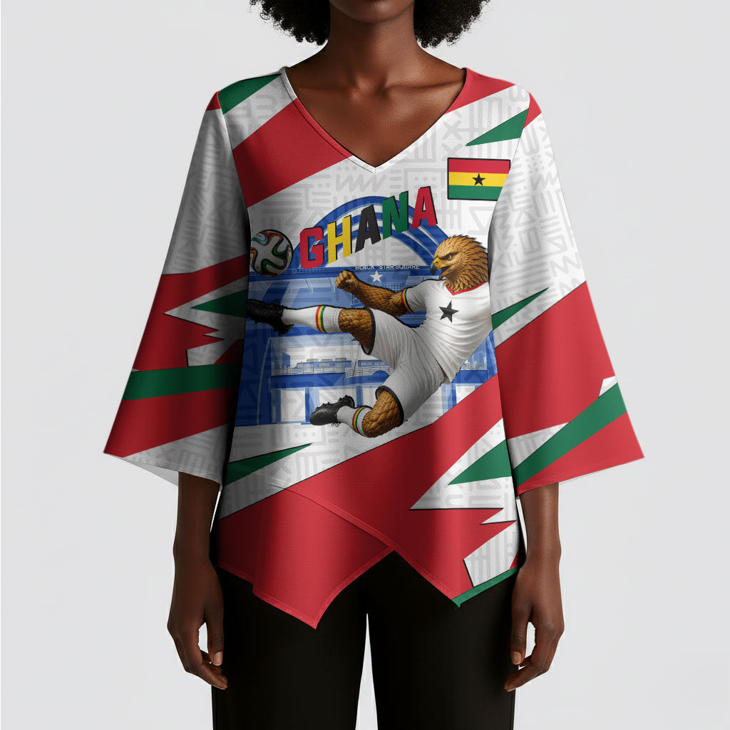 Personalized Ghana Soccer Eagle Kimono Sleeve Blouse Ghana Flag Kente - Black Stars Football Stadium Graphic