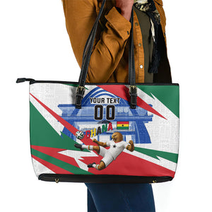 Personalized Ghana Soccer Eagle Leather Tote Bag Ghana Flag Kente - Black Stars Football Stadium Graphic