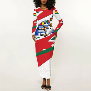 Personalized Ghana Soccer Eagle Long Sleeve Bodycon Dress Ghana Flag Kente - Black Stars Football Stadium Graphic