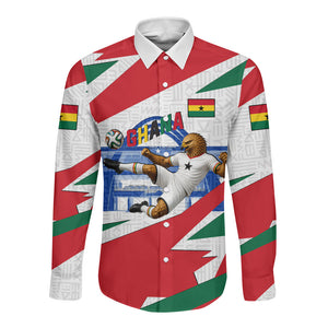 Personalized Ghana Soccer Eagle Long Sleeve Button Shirt Ghana Flag Kente - Black Stars Football Stadium Graphic