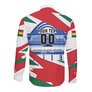 Personalized Ghana Soccer Eagle Long Sleeve Button Shirt Ghana Flag Kente - Black Stars Football Stadium Graphic