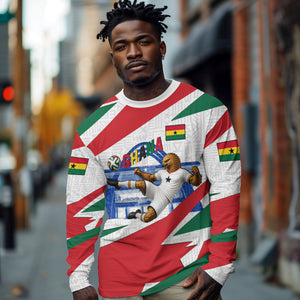 Personalized Ghana Soccer Eagle Long Sleeve Shirt Ghana Flag Kente - Black Stars Football Stadium Graphic