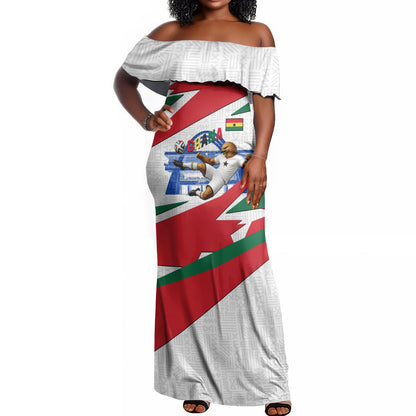 Personalized Ghana Soccer Eagle Off Shoulder Maxi Dress Ghana Flag Kente - Black Stars Football Stadium Graphic