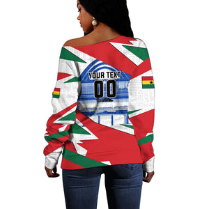 Personalized Ghana Soccer Eagle Off Shoulder Sweater Ghana Flag Kente - Black Stars Football Stadium Graphic