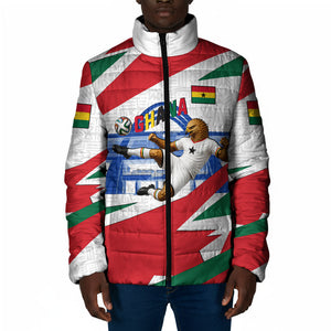 Personalized Ghana Soccer Eagle Padded Jacket Ghana Flag Kente - Black Stars Football Stadium Graphic