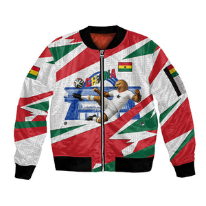 Personalized Ghana Soccer Eagle Sleeve Zip Bomber Jacket Ghana Flag Kente - Black Stars Football Stadium Graphic