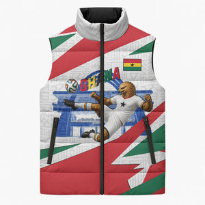 Personalized Ghana Soccer Eagle Sleeveless Puffer Jacket Ghana Flag Kente - Black Stars Football Stadium Graphic