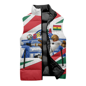Personalized Ghana Soccer Eagle Sleeveless Puffer Jacket Ghana Flag Kente - Black Stars Football Stadium Graphic