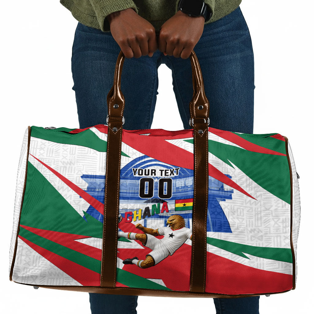 Personalized Ghana Soccer Eagle Travel Bag Ghana Flag Kente - Black Stars Football Stadium Graphic
