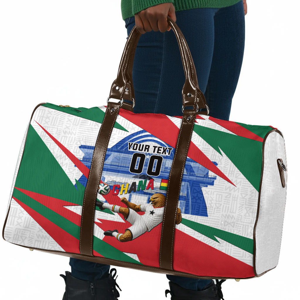 Personalized Ghana Soccer Eagle Travel Bag Ghana Flag Kente - Black Stars Football Stadium Graphic