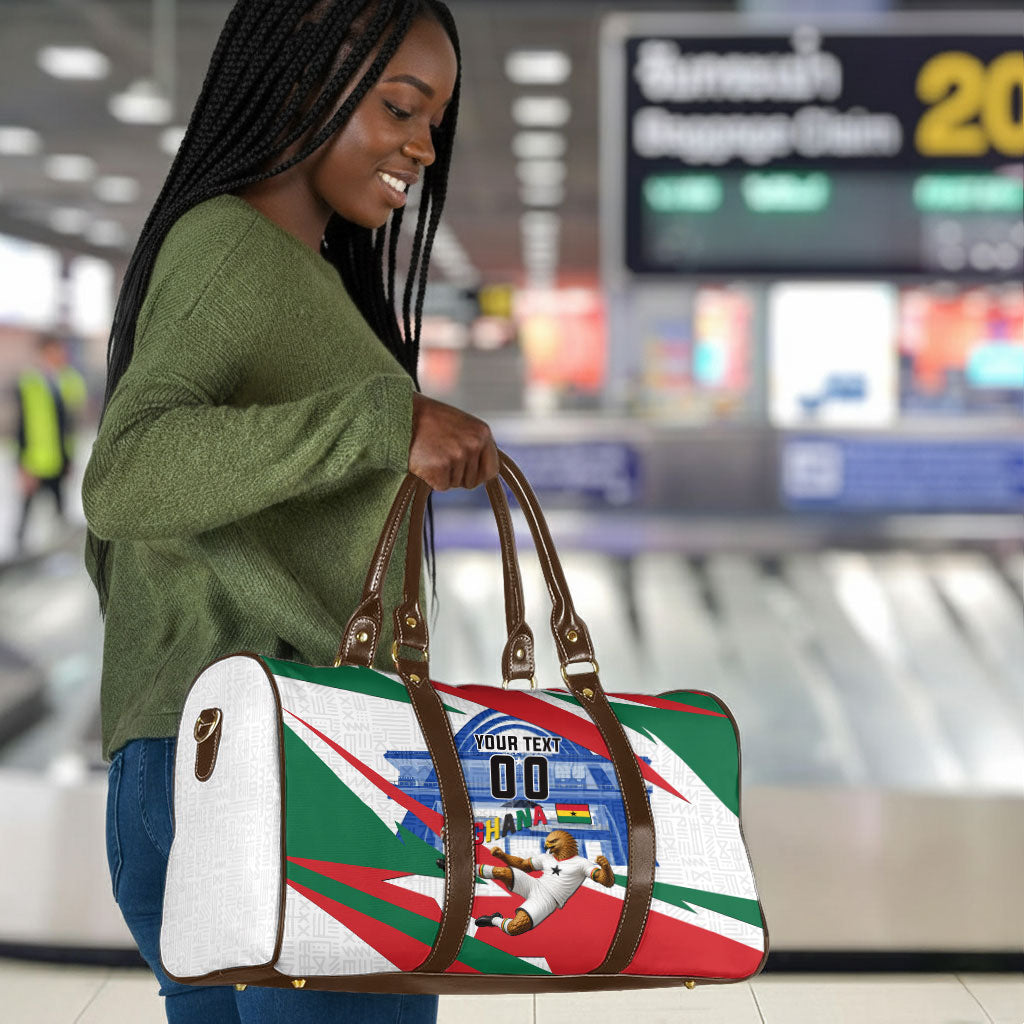 Personalized Ghana Soccer Eagle Travel Bag Ghana Flag Kente - Black Stars Football Stadium Graphic