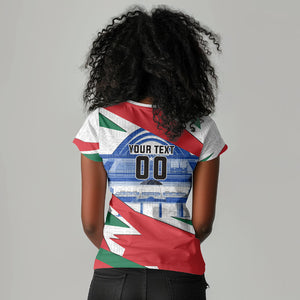 Personalized Ghana Soccer Eagle Women V-Neck T-Shirt Ghana Flag Kente - Black Stars Football Stadium Graphic