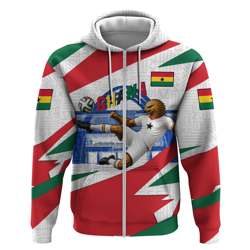 Personalized Ghana Soccer Eagle Zip Hoodie Ghana Flag Kente - Black Stars Football Stadium Graphic