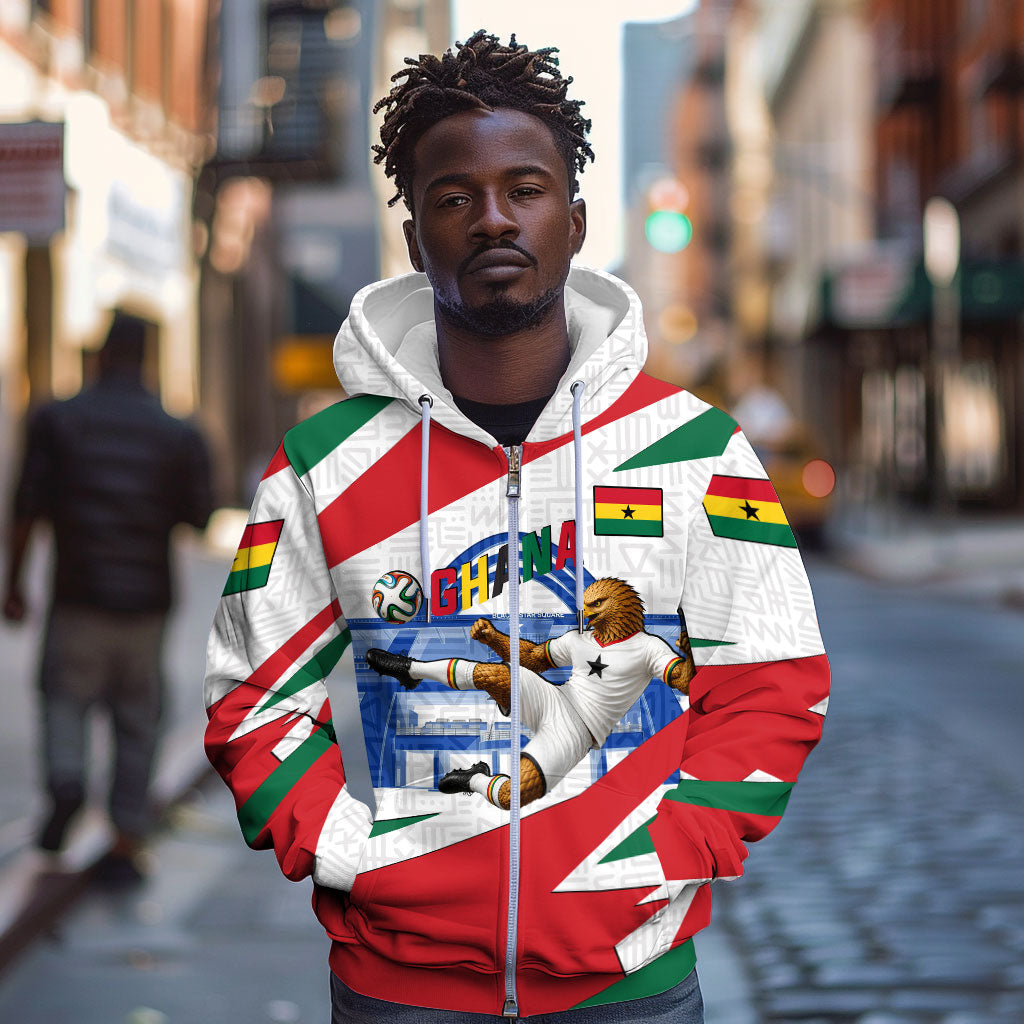 Personalized Ghana Soccer Eagle Zip Hoodie Ghana Flag Kente - Black Stars Football Stadium Graphic