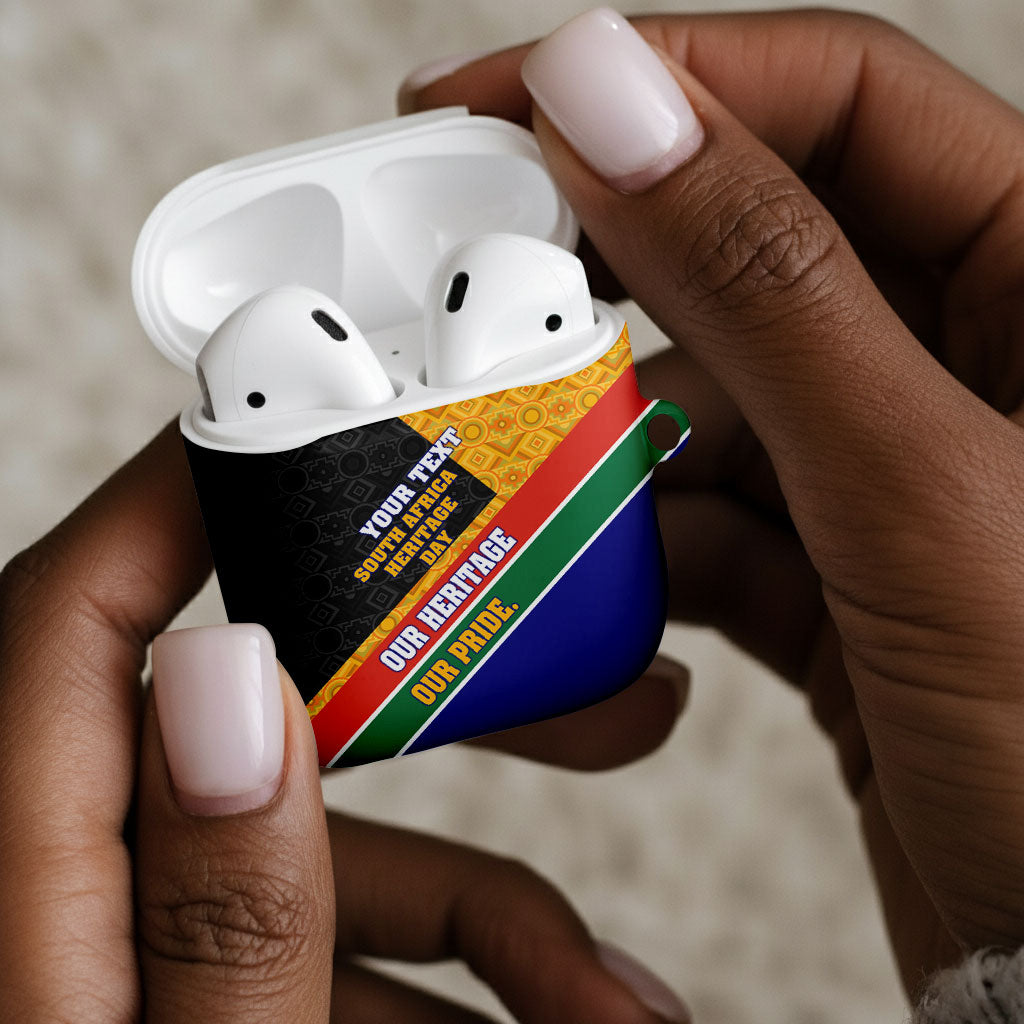Personalized South Africa Heritage Day AirPods Case One Nation Many Stories Geometric Flag Pattern