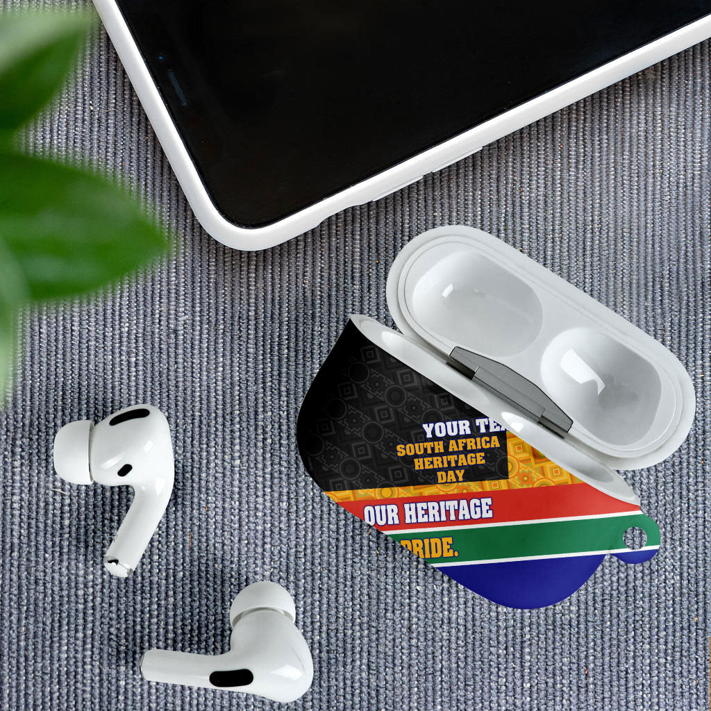 Personalized South Africa Heritage Day AirPods Case One Nation Many Stories Geometric Flag Pattern