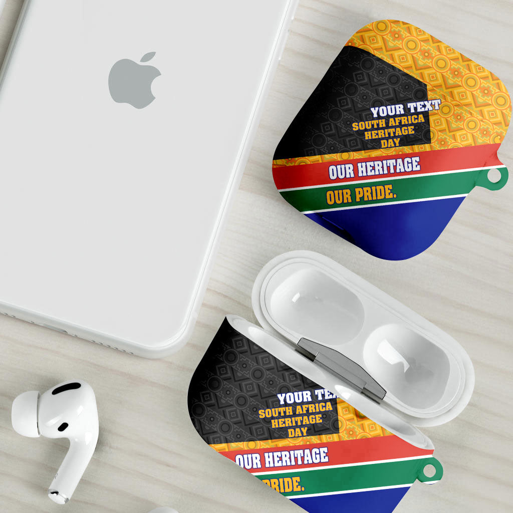Personalized South Africa Heritage Day AirPods Case One Nation Many Stories Geometric Flag Pattern