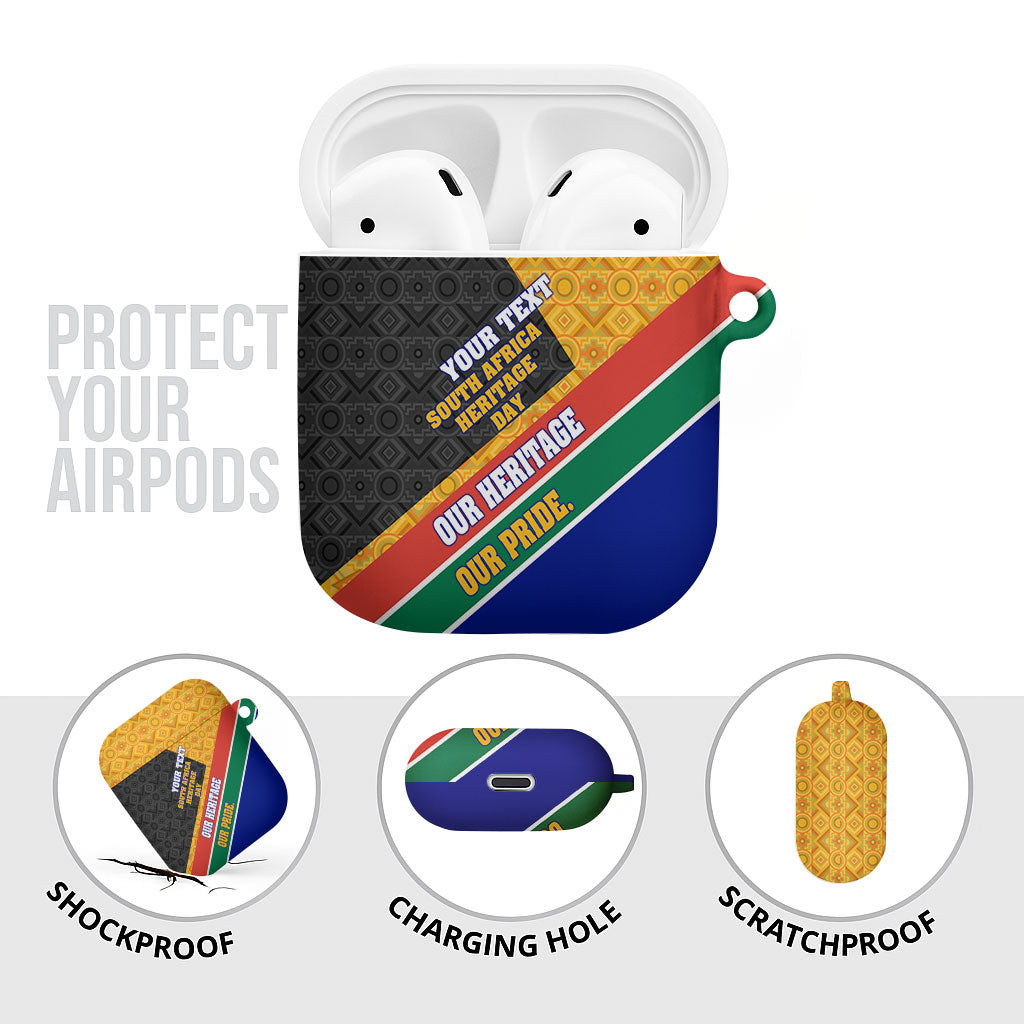 Personalized South Africa Heritage Day AirPods Case One Nation Many Stories Geometric Flag Pattern