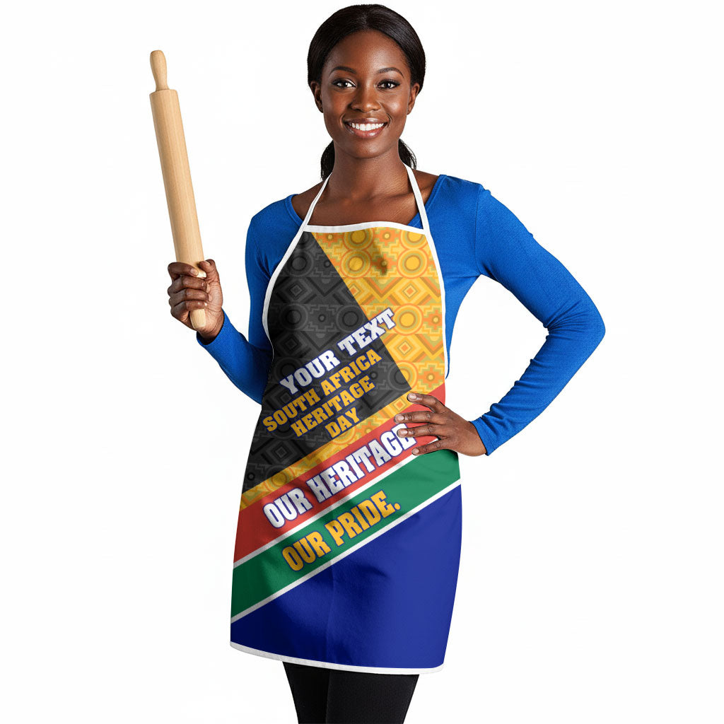 Personalized South Africa Heritage Day Apron One Nation Many Stories Geometric Flag Pattern